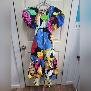 Christopher John Rogers Colorful Floral Puff Sleeve Dress Size XS NEW WITH TAGS